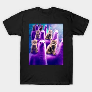 Outer Space Galaxy Kitty Cat Riding On Llama T-Shirt